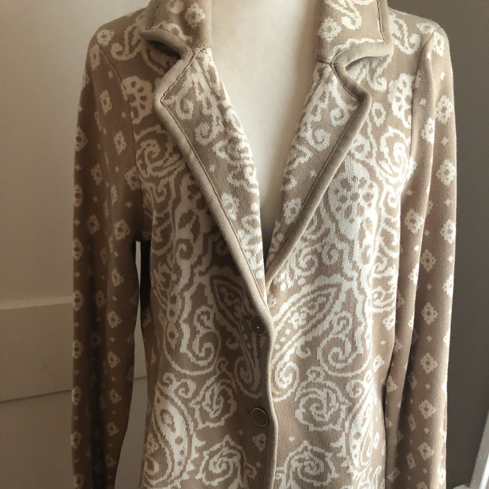 Isaac Mizrahi LIVE Taupe Paisley Swtr Jack…